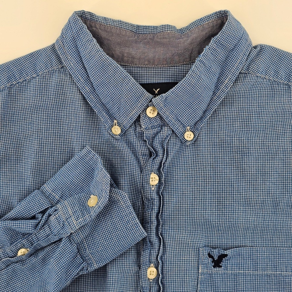 American Eagle Button Down Shirt Mens Large Blue Classic Fit Long‎ Sleeve